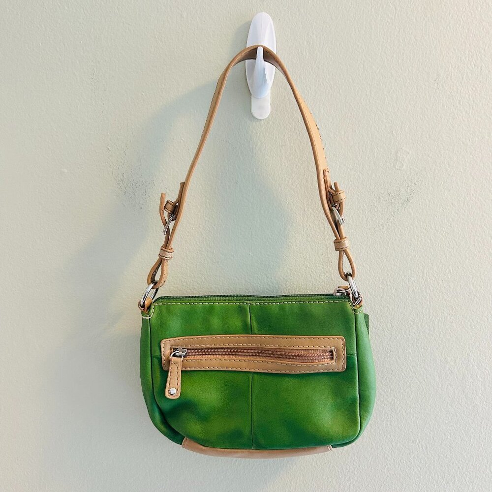 St. John’s Bay Purse Green Tan Leather Shoulder Bag Y2K Small Zipper 2000s 90s